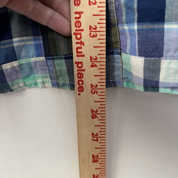 LL Bean Women’s M Petite Blue Plaid Country Patchwork Button Front Top Casual - Picture 8 of 9